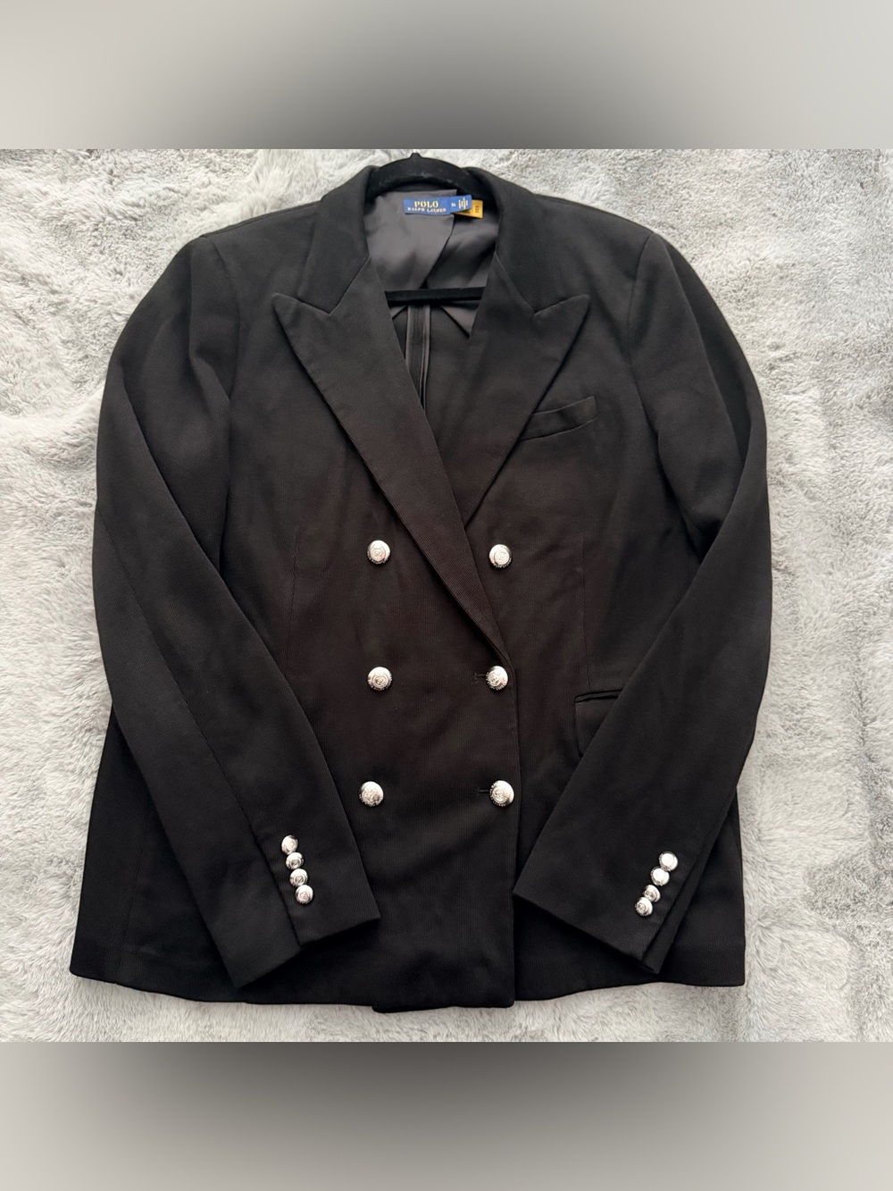 Polo Ralph Lauren Knit Double Breasted Blazer Jacket Black Silver Crest Size 16 - Picture 4 of 12